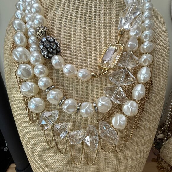 Chicos Multi-Strand Pearl & Crystal Statement Necklace With Gold-Tone Chains - Picture 2 of 14